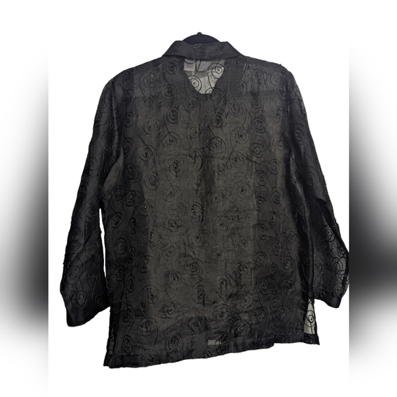 JM Collection Sheer Jacket Size Large Button Up Embroidery and Beads - Picture 4 of 10